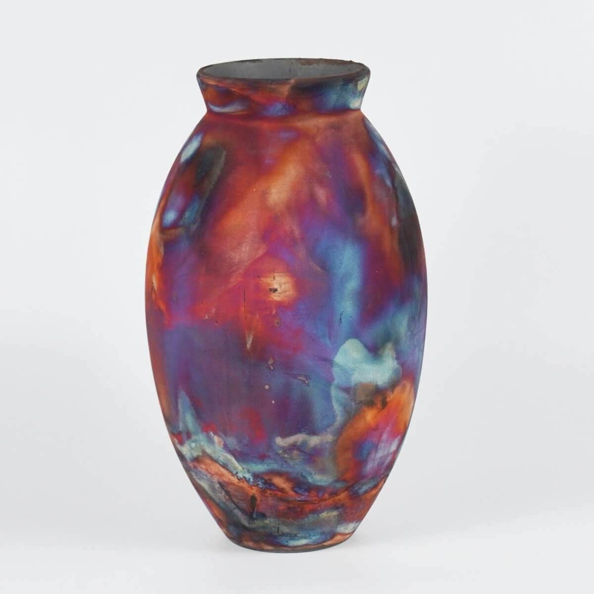 RAAQUU Large Oval Ceramic Vase Full Copper Matte S/N0000729 13.5" Raku Pottery Unique Handmade ceramic pottery raku vases, urns, and home decor, sculptures, wall decor, gifts by Adil Ghani