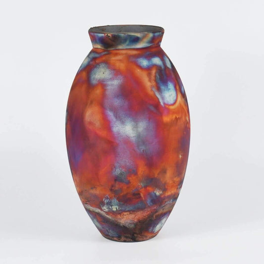 RAAQUU Large Oval Ceramic Vase Full Copper Matte S/N0000729 13.5" Raku Pottery Unique Handmade ceramic pottery raku vases, urns, and home decor, sculptures, wall decor, gifts by Adil Ghani