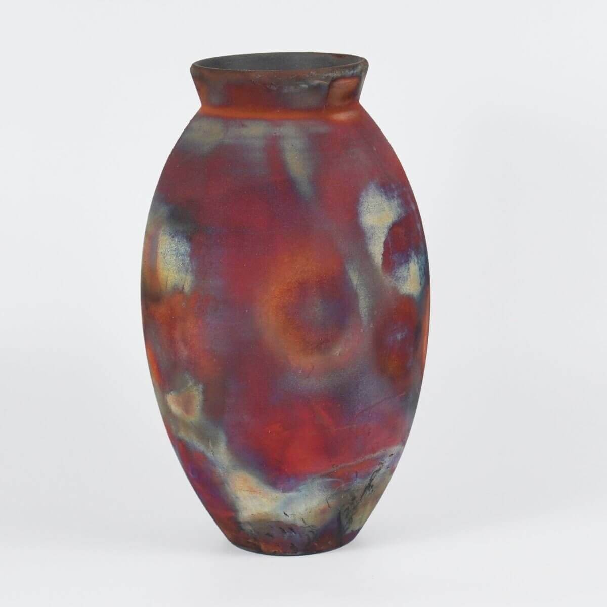 RAAQUU Large Oval Ceramic Vase Full Copper Matte S/N0000747 13.5" Raku Pottery Unique Handmade ceramic pottery raku vases, urns, and home decor, sculptures, wall decor, gifts by Adil Ghani