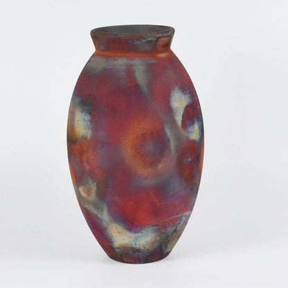 RAAQUU Large Oval Ceramic Vase Full Copper Matte S/N0000747 13.5" Raku Pottery Unique Handmade ceramic pottery raku vases, urns, and home decor, sculptures, wall decor, gifts by Adil Ghani