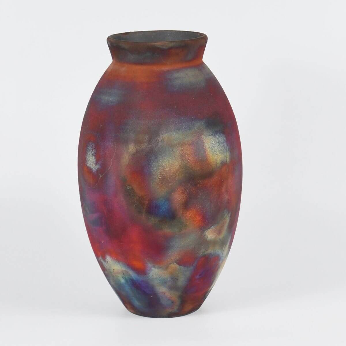 RAAQUU Large Oval Ceramic Vase Full Copper Matte S/N0000747 13.5" Raku Pottery Unique Handmade ceramic pottery raku vases, urns, and home decor, sculptures, wall decor, gifts by Adil Ghani