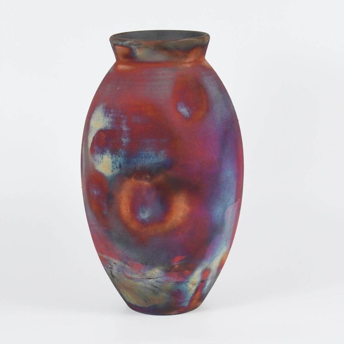 RAAQUU Large Oval Ceramic Vase Full Copper Matte S/N0000747 13.5" Raku Pottery Unique Handmade ceramic pottery raku vases, urns, and home decor, sculptures, wall decor, gifts by Adil Ghani
