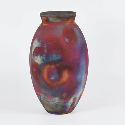 RAAQUU Large Oval Ceramic Vase Full Copper Matte S/N0000747 13.5" Raku Pottery Unique Handmade ceramic pottery raku vases, urns, and home decor, sculptures, wall decor, gifts by Adil Ghani