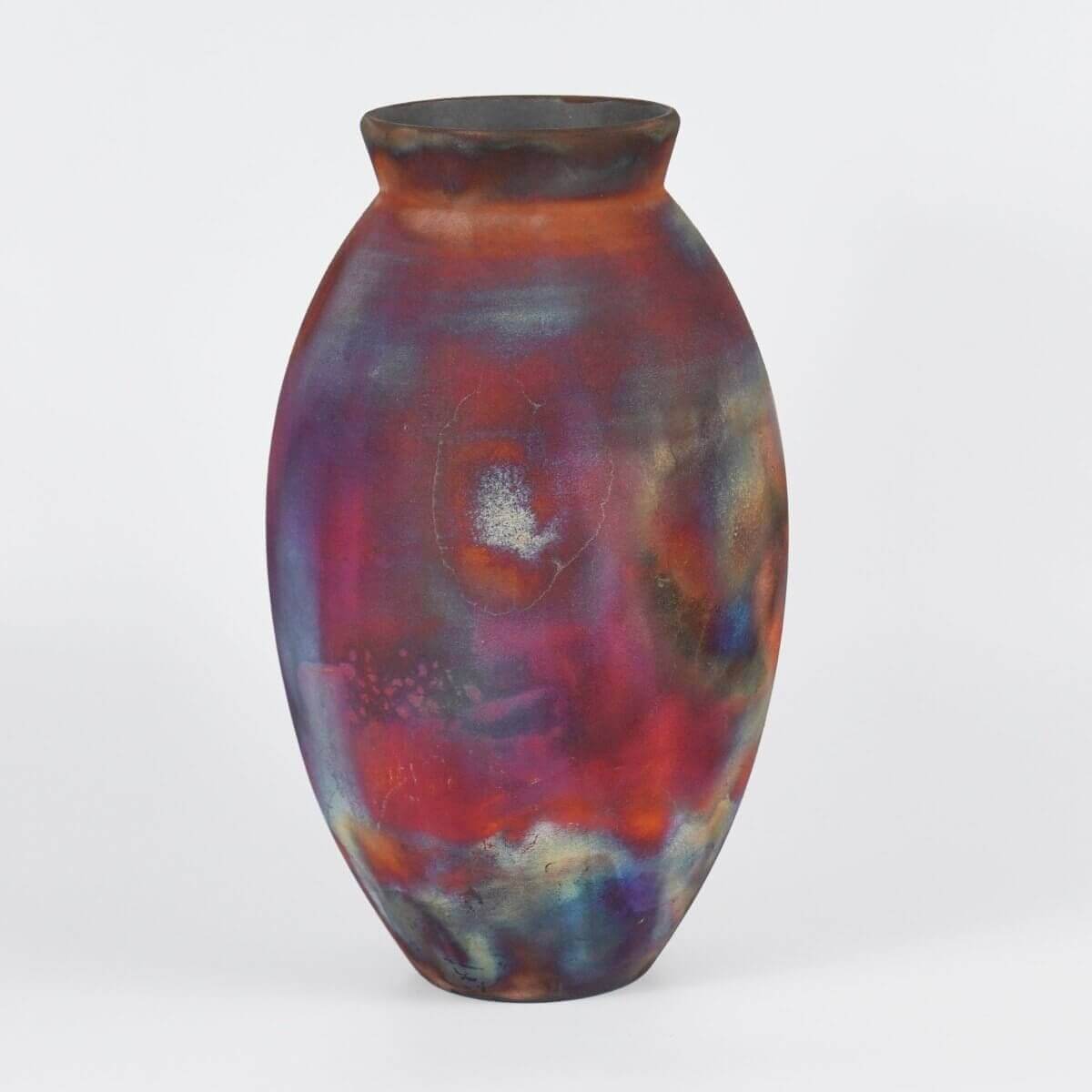 RAAQUU Large Oval Ceramic Vase Full Copper Matte S/N0000747 13.5" Raku Pottery Unique Handmade ceramic pottery raku vases, urns, and home decor, sculptures, wall decor, gifts by Adil Ghani
