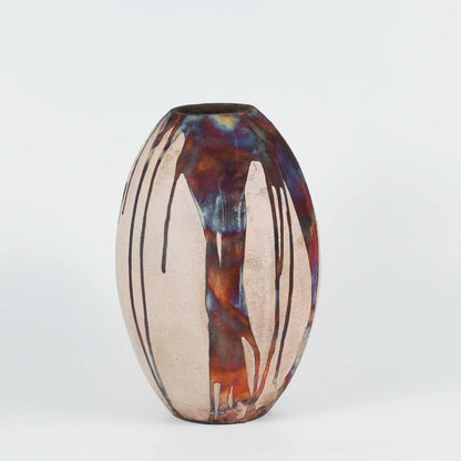 RAAQUU Large Oval Ceramic Vase Half Copper Matte S/N0000061 12" Raku Pottery - RAAQUU
