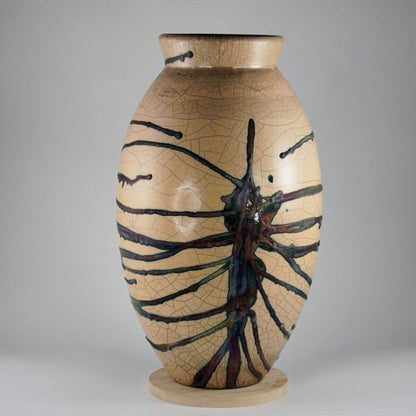 RAAQUU Large Oval Ceramic Vase Half Copper Matte S/N0000088 13.5" Raku Pottery - RAAQUU