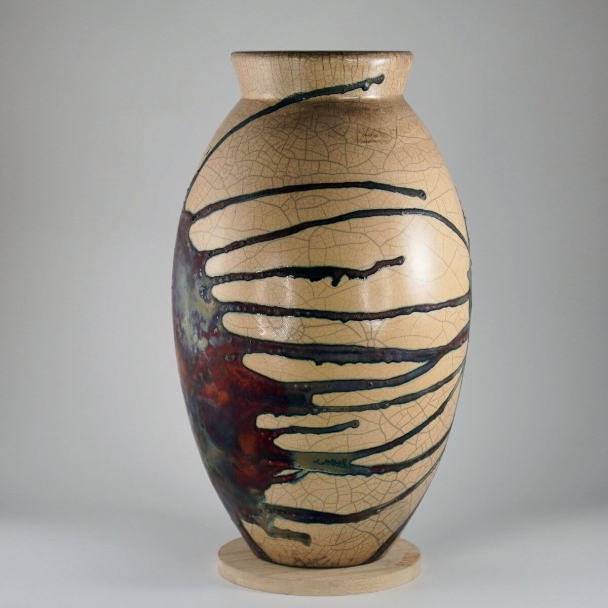 RAAQUU Large Oval Ceramic Vase Half Copper Matte S/N0000088 13.5" Raku Pottery - RAAQUU