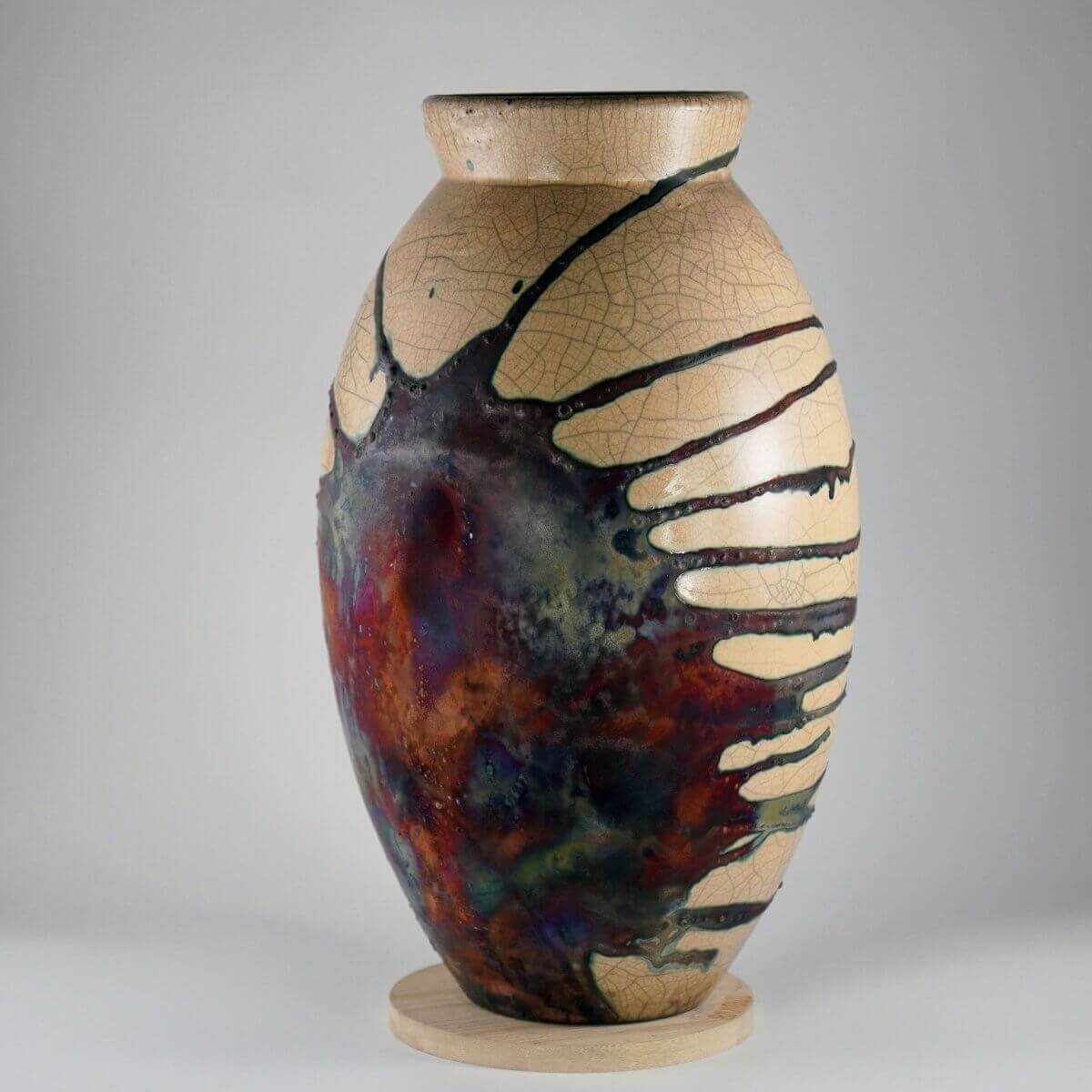 RAAQUU Large Oval Ceramic Vase Half Copper Matte S/N0000088 13.5" Raku Pottery - RAAQUU