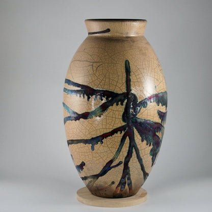 RAAQUU Large Oval Ceramic Vase Half Copper Matte S/N0000092 13.5" Raku Pottery - RAAQUU