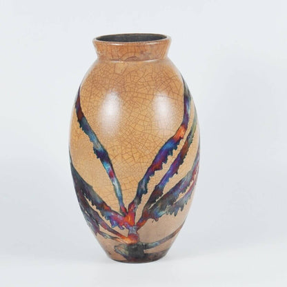 RAAQUU Large Oval Ceramic Vase Half Copper Matte S/N0000369 13.5" Raku Pottery - RAAQUU