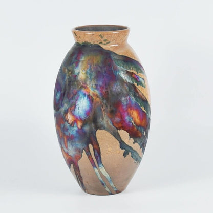 RAAQUU Large Oval Ceramic Vase Half Copper Matte S/N0000369 13.5" Raku Pottery - RAAQUU