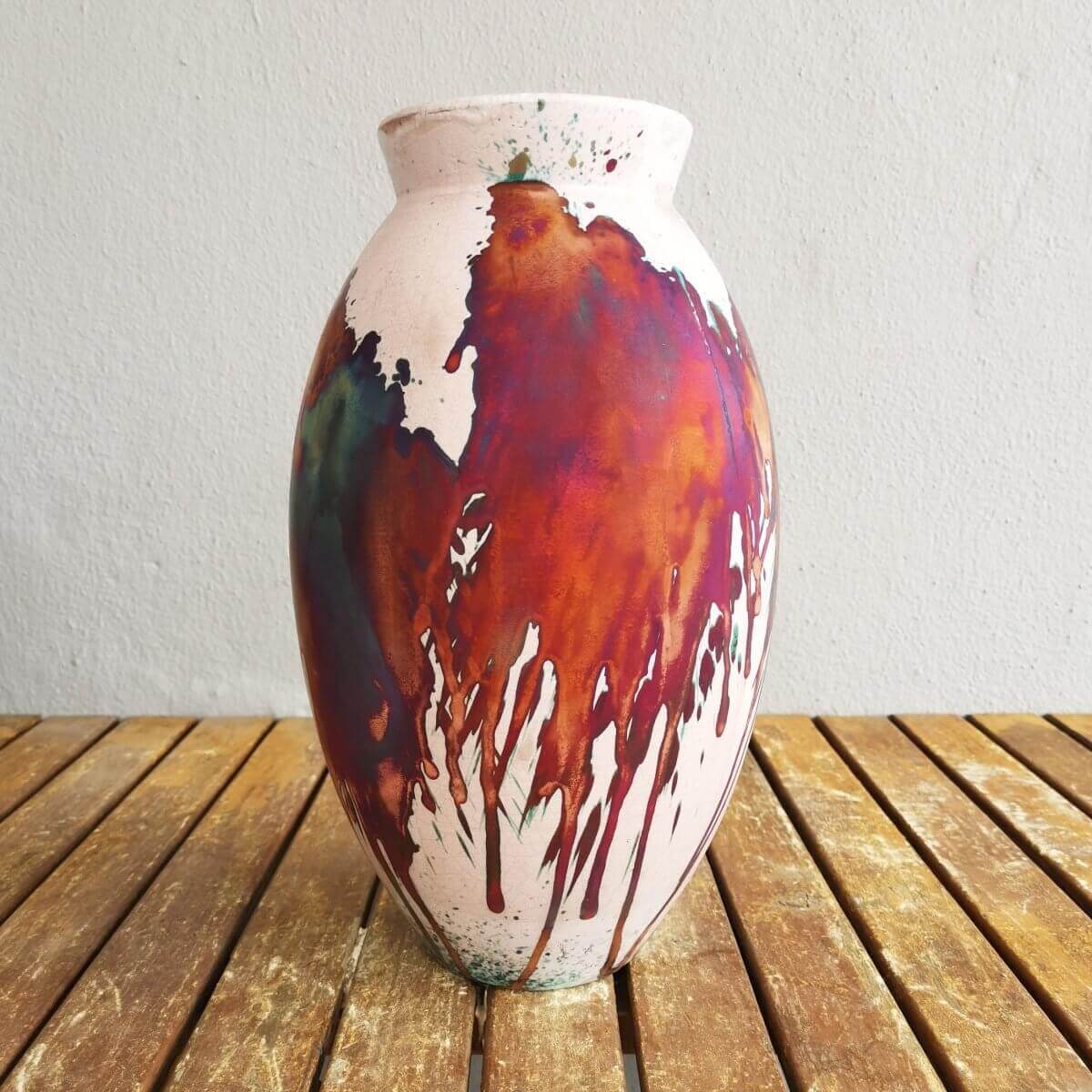 RAAQUU Large Oval Ceramic Vase Half Copper Matte S/N0000390 13.5" Raku Pottery Unique Handmade ceramic pottery raku vases, urns, and home decor, sculptures, wall decor, gifts by Adil Ghani