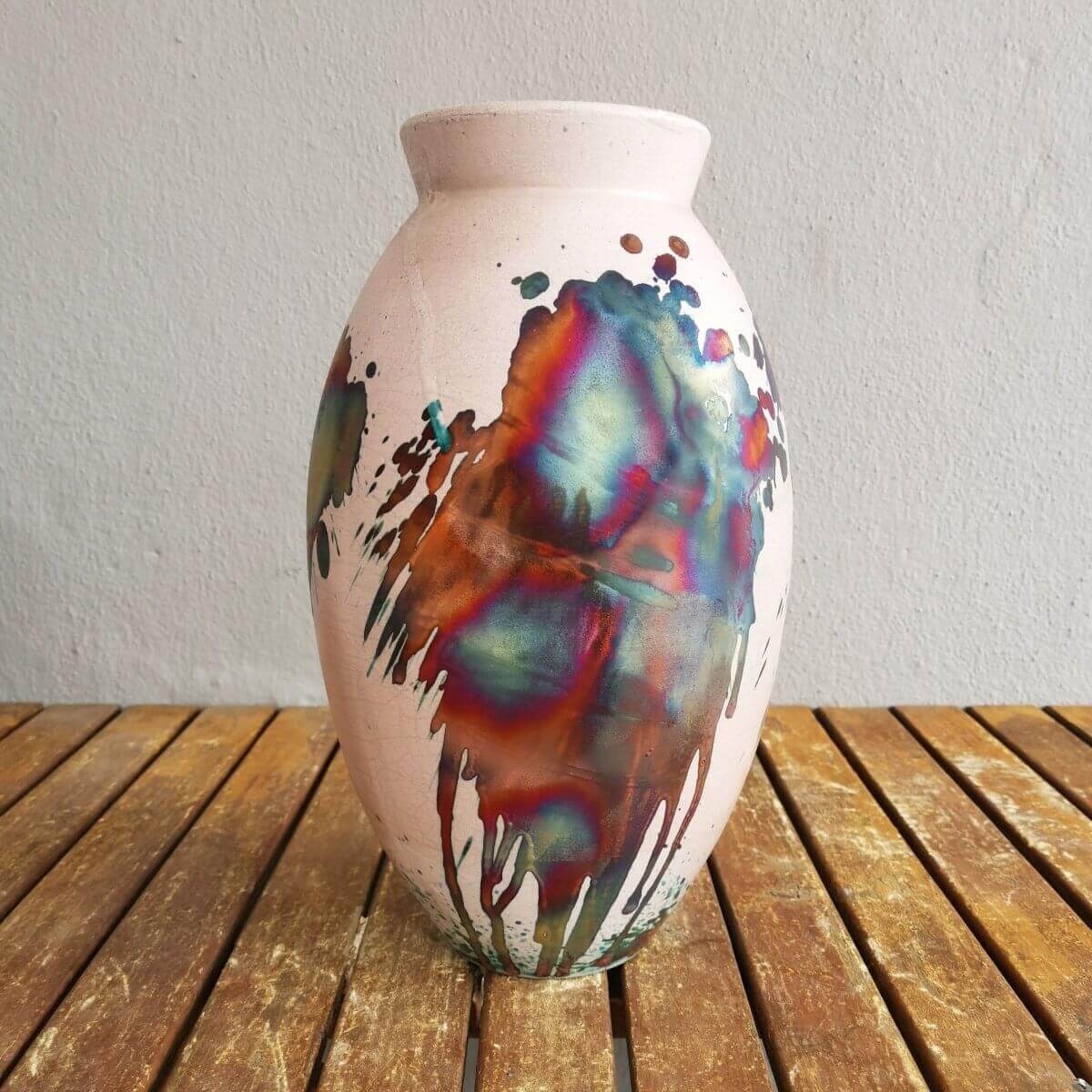 RAAQUU Large Oval Ceramic Vase Half Copper Matte S/N0000390 13.5" Raku Pottery Unique Handmade ceramic pottery raku vases, urns, and home decor, sculptures, wall decor, gifts by Adil Ghani