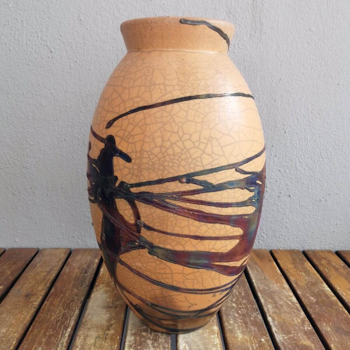 RAAQUU Large Oval Ceramic Vase Half Copper Matte S/N0000490 13.5" Raku Pottery Unique Handmade ceramic pottery raku vases, urns, and home decor, sculptures, wall decor, gifts by Adil Ghani