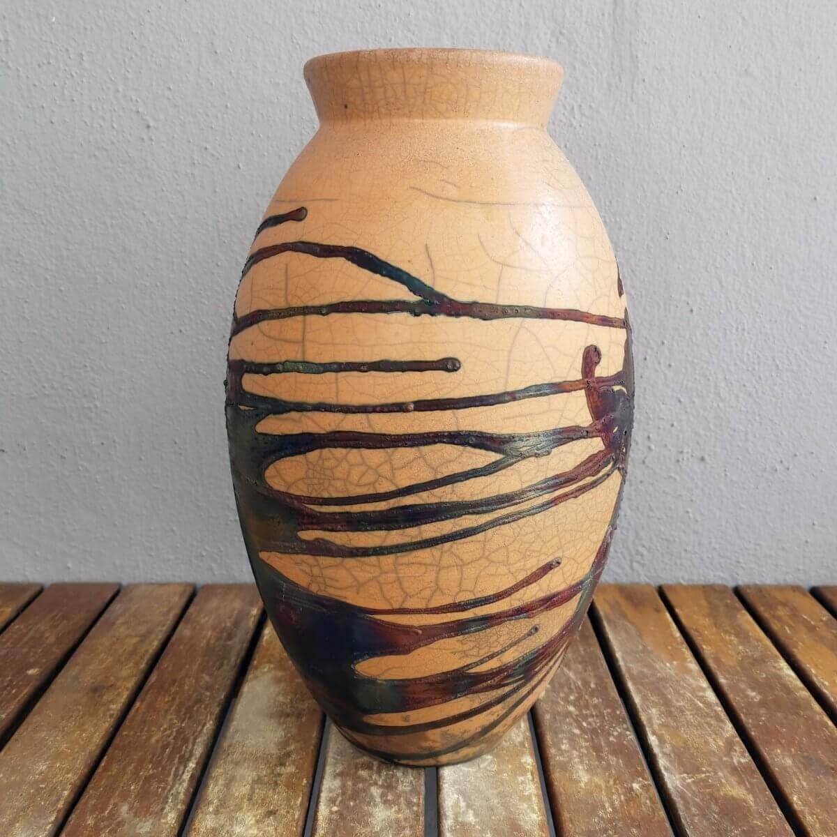 RAAQUU Large Oval Ceramic Vase Half Copper Matte S/N0000490 13.5" Raku Pottery Unique Handmade ceramic pottery raku vases, urns, and home decor, sculptures, wall decor, gifts by Adil Ghani