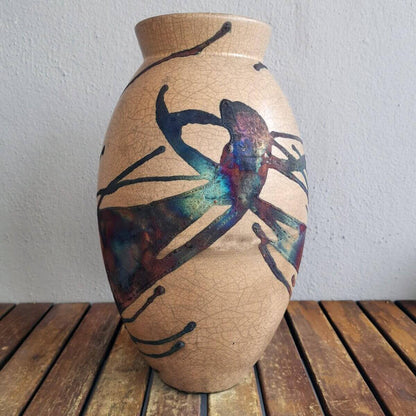 RAAQUU Large Oval Ceramic Vase Half Copper Matte S/N0000615 13.5" Raku Pottery Unique Handmade ceramic pottery raku vases, urns, and home decor, sculptures, wall decor, gifts by Adil Ghani