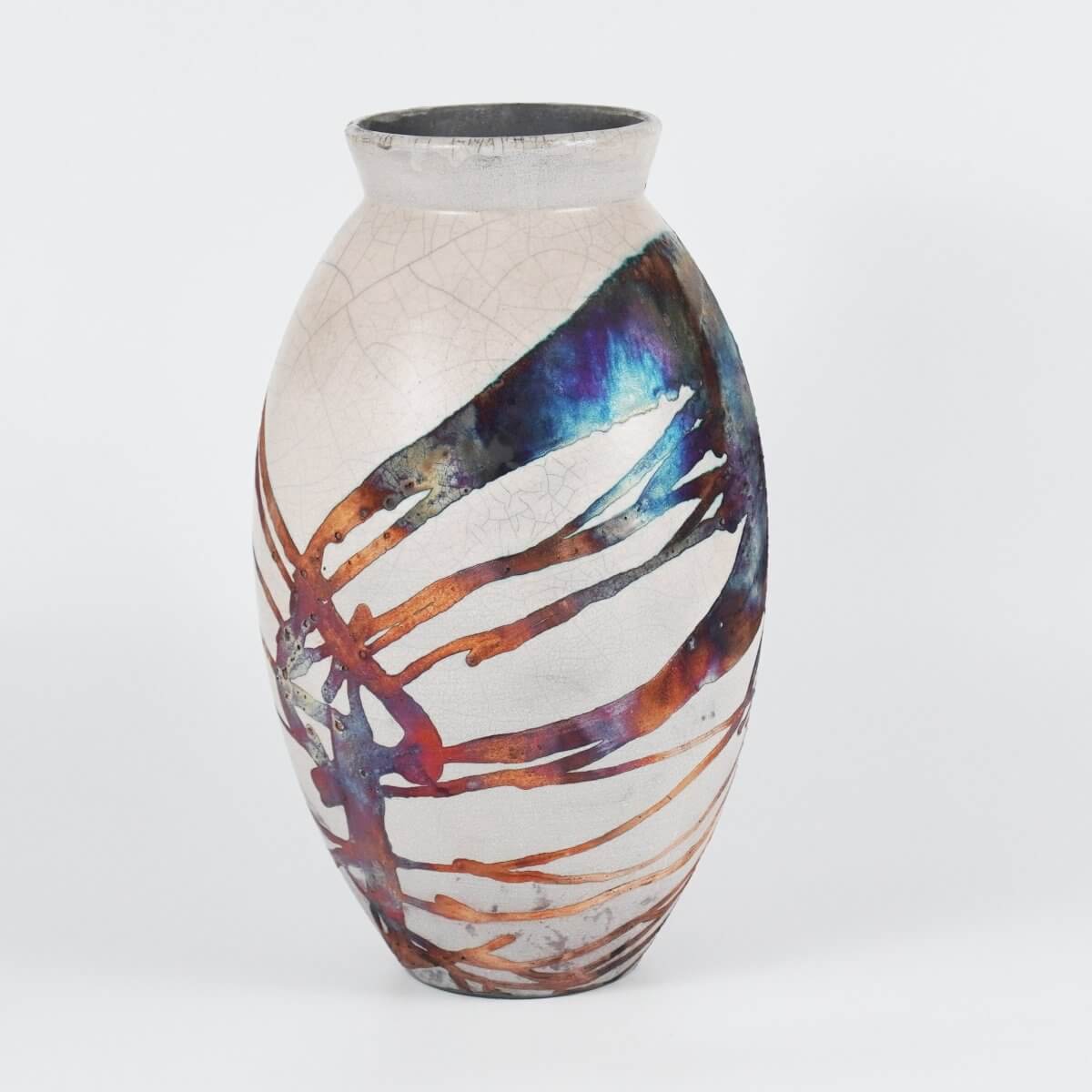 RAAQUU Large Oval Ceramic Vase Half Copper Matte S/N0000741 13.5" Raku Pottery - RAAQUU