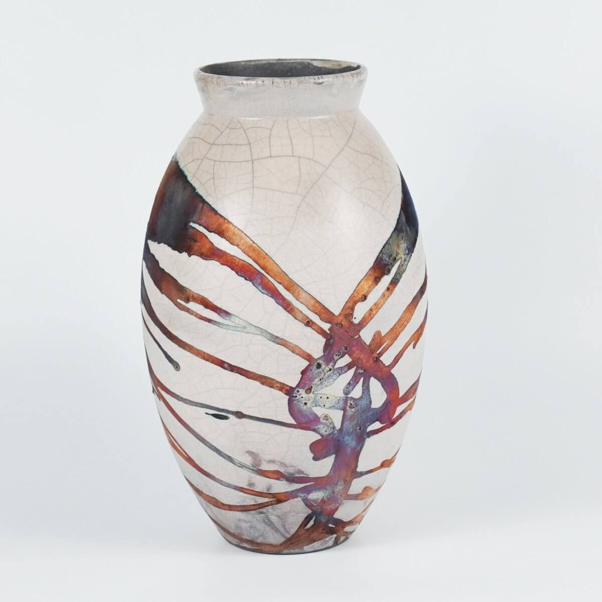 RAAQUU Large Oval Ceramic Vase Half Copper Matte S/N0000741 13.5" Raku Pottery - RAAQUU