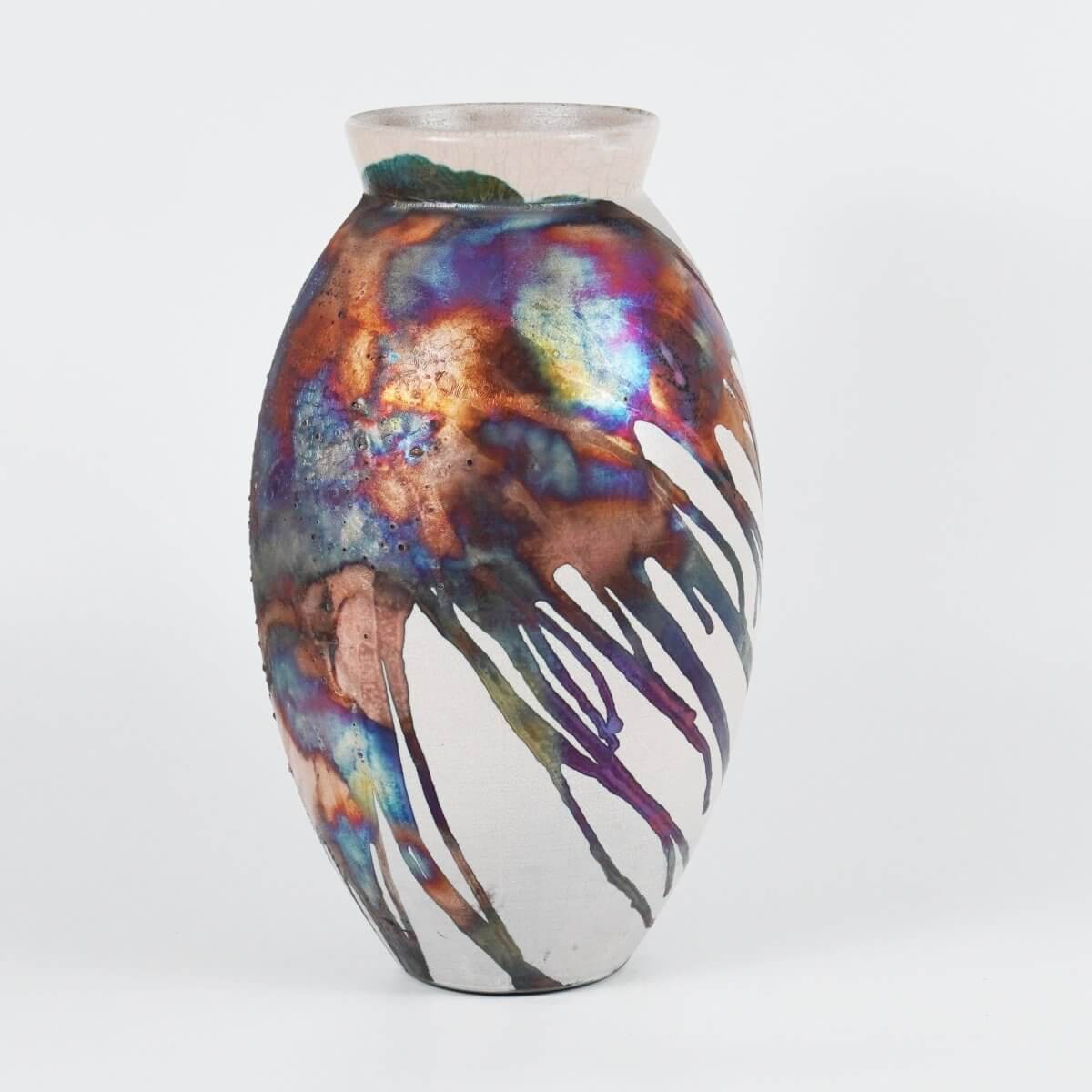 RAAQUU Large Oval Ceramic Vase Half Copper Matte S/N0000750 13.5" Raku Pottery - RAAQUU