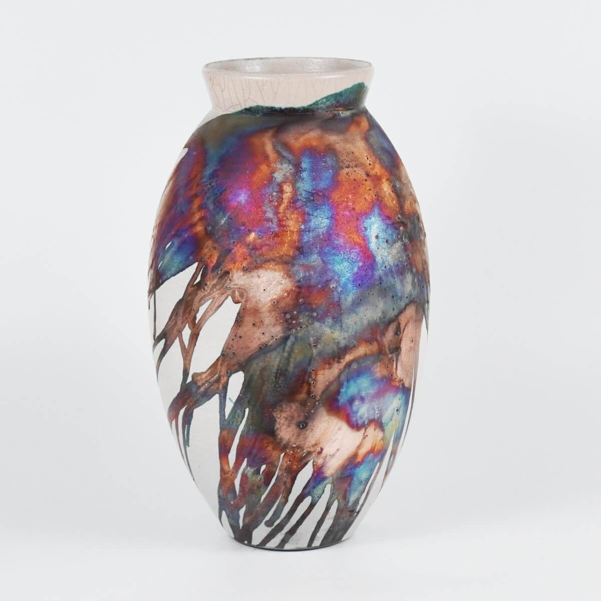 RAAQUU Large Oval Ceramic Vase Half Copper Matte S/N0000750 13.5" Raku Pottery - RAAQUU