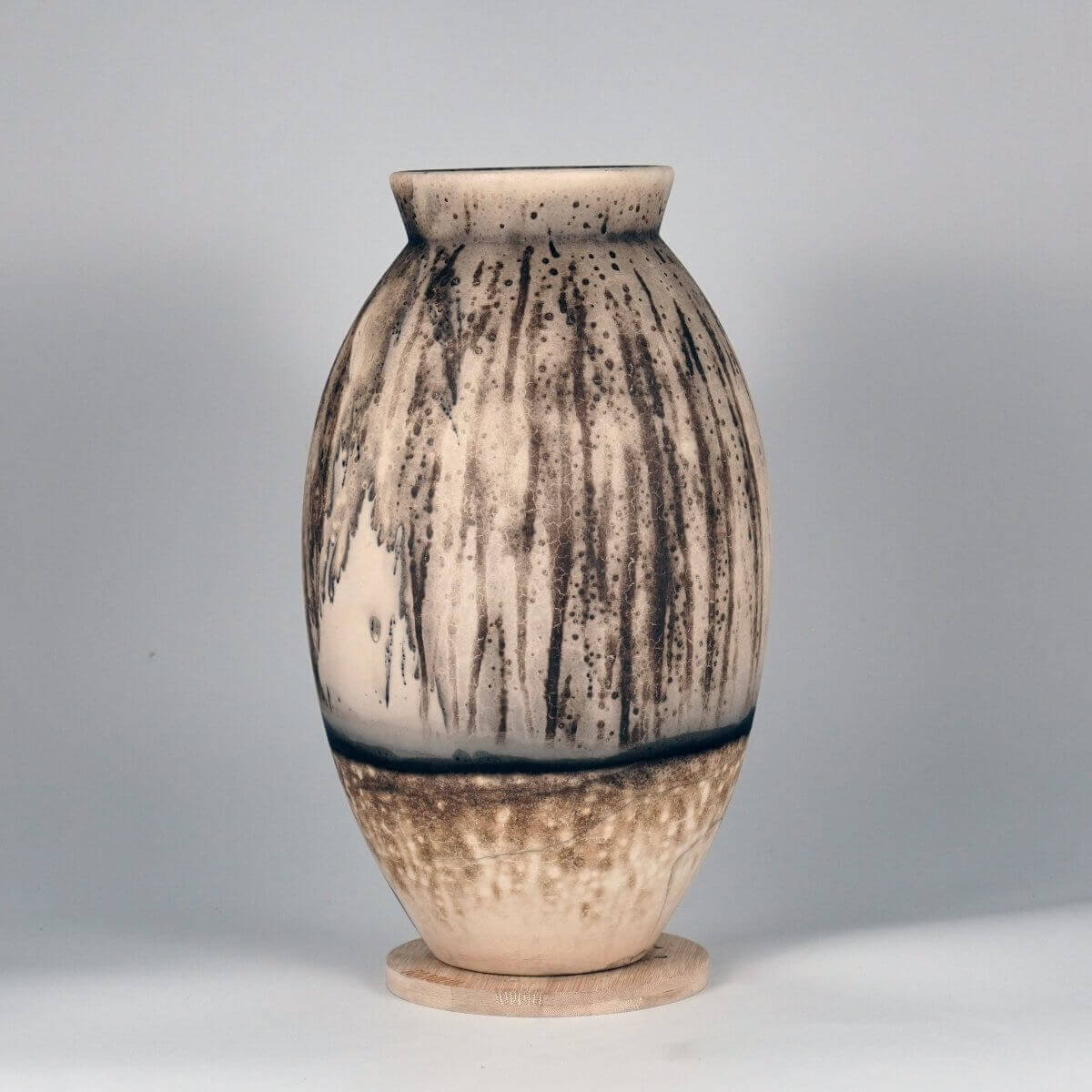 RAAQUU Large Oval Ceramic Vase Obvara S/N0000089 13.5" Raku Pottery Unique Handmade ceramic pottery raku vases, urns, and home decor, sculptures, wall decor, gifts by Adil Ghani