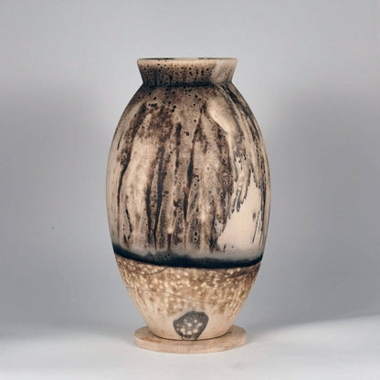 RAAQUU Large Oval Ceramic Vase Obvara S/N0000089 13.5" Raku Pottery - RAAQUU