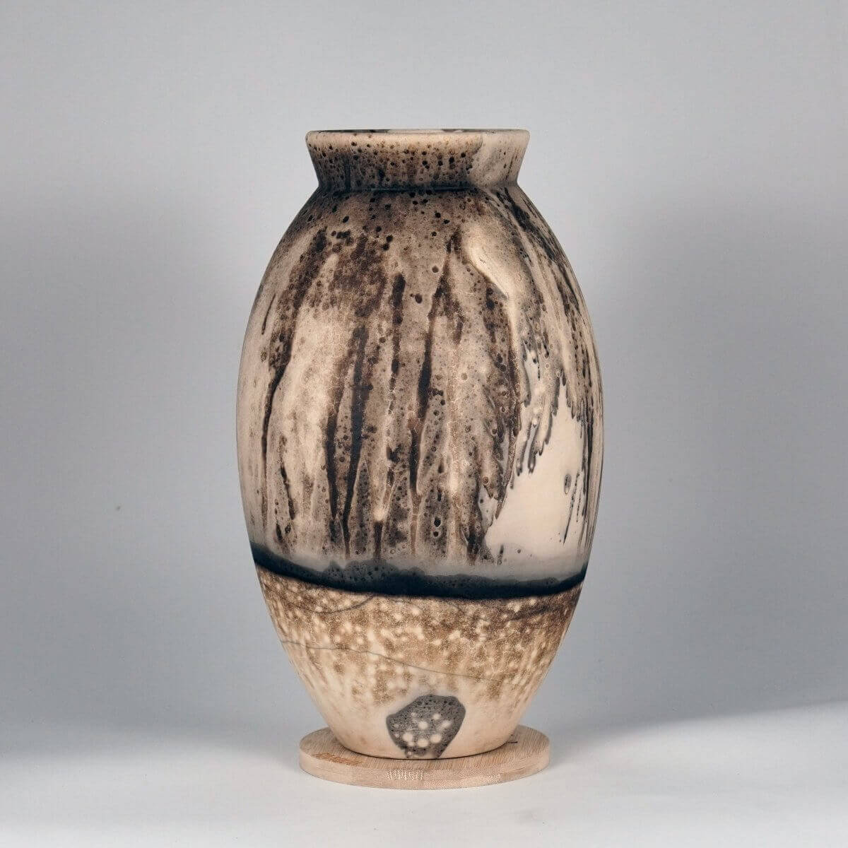 RAAQUU Large Oval Ceramic Vase Obvara S/N0000089 13.5" Raku Pottery Unique Handmade ceramic pottery raku vases, urns, and home decor, sculptures, wall decor, gifts by Adil Ghani
