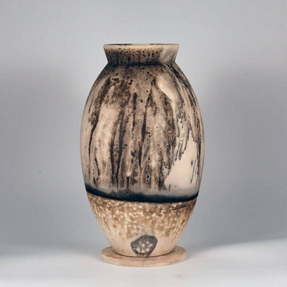RAAQUU Large Oval Ceramic Vase Obvara S/N0000089 13.5" Raku Pottery Unique Handmade ceramic pottery raku vases, urns, and home decor, sculptures, wall decor, gifts by Adil Ghani