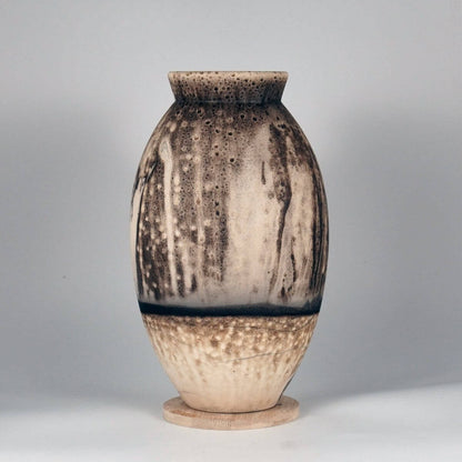 RAAQUU Large Oval Ceramic Vase Obvara S/N0000089 13.5" Raku Pottery Unique Handmade ceramic pottery raku vases, urns, and home decor, sculptures, wall decor, gifts by Adil Ghani