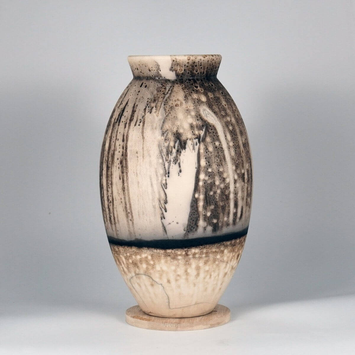 RAAQUU Large Oval Ceramic Vase Obvara S/N0000089 13.5" Raku Pottery Unique Handmade ceramic pottery raku vases, urns, and home decor, sculptures, wall decor, gifts by Adil Ghani