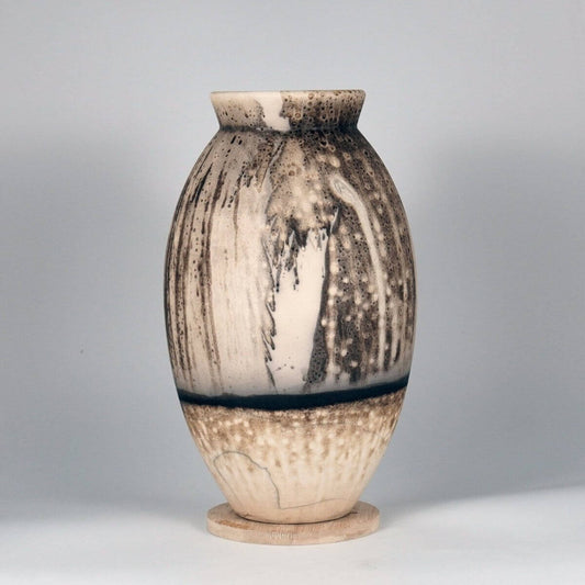 RAAQUU Large Oval Ceramic Vase Obvara S/N0000089 13.5" Raku Pottery Unique Handmade ceramic pottery raku vases, urns, and home decor, sculptures, wall decor, gifts by Adil Ghani
