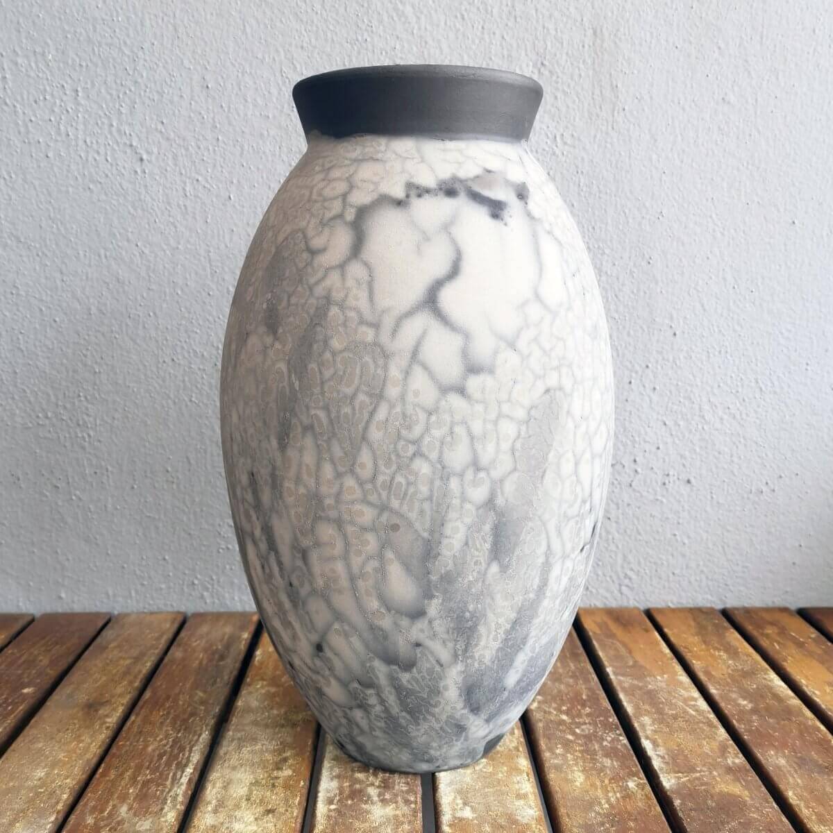 RAAQUU Large Oval Ceramic Vase Smoked Raku S/N0000374 13.5" Raku Pottery Unique Handmade ceramic pottery raku vases, urns, and home decor, sculptures, wall decor, gifts by Adil Ghani