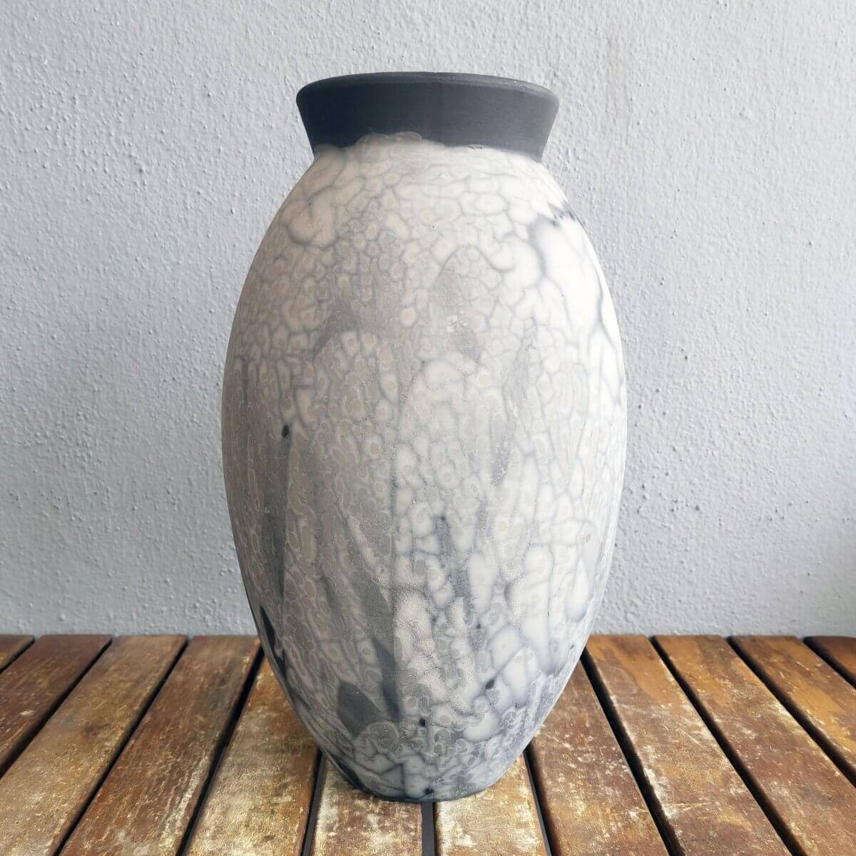 RAAQUU Large Oval Ceramic Vase Smoked Raku S/N0000374 13.5" Raku Pottery Unique Handmade ceramic pottery raku vases, urns, and home decor, sculptures, wall decor, gifts by Adil Ghani