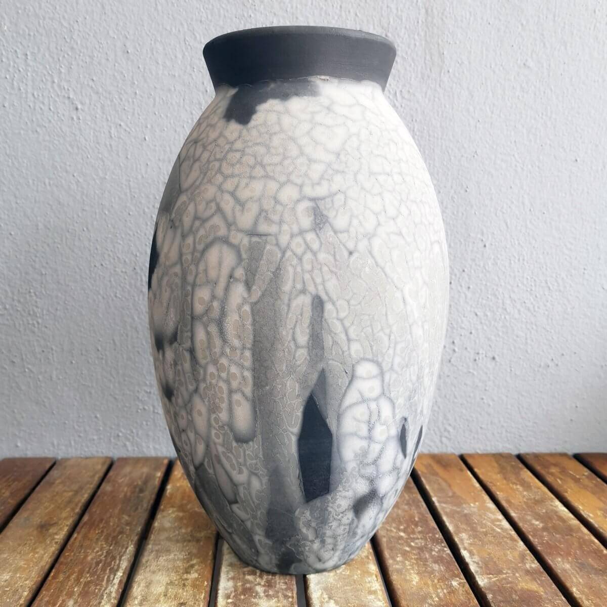 RAAQUU Large Oval Ceramic Vase Smoked Raku S/N0000374 13.5" Raku Pottery Unique Handmade ceramic pottery raku vases, urns, and home decor, sculptures, wall decor, gifts by Adil Ghani