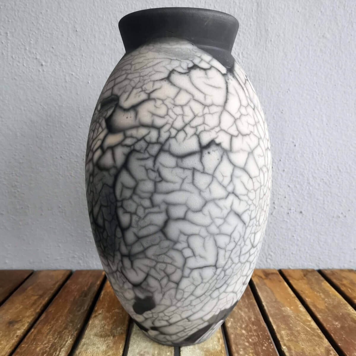RAAQUU Large Oval Ceramic Vase Smoked Raku S/N0000600 13.5" Raku Pottery Unique Handmade ceramic pottery raku vases, urns, and home decor, sculptures, wall decor, gifts by Adil Ghani
