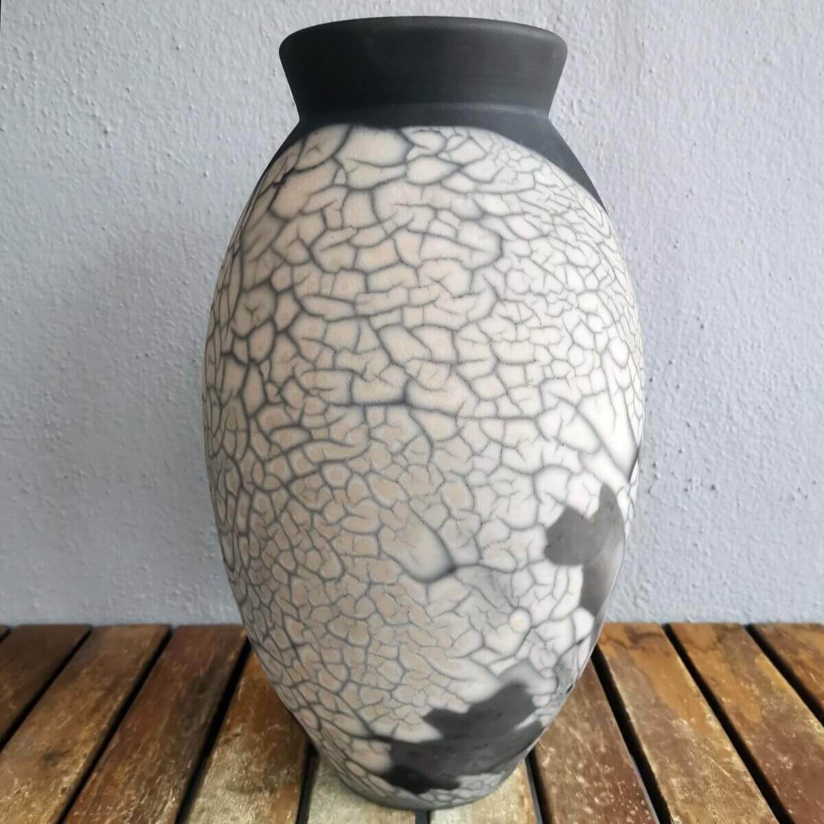 RAAQUU Large Oval Ceramic Vase Smoked Raku S/N0000600 13.5" Raku Pottery Unique Handmade ceramic pottery raku vases, urns, and home decor, sculptures, wall decor, gifts by Adil Ghani