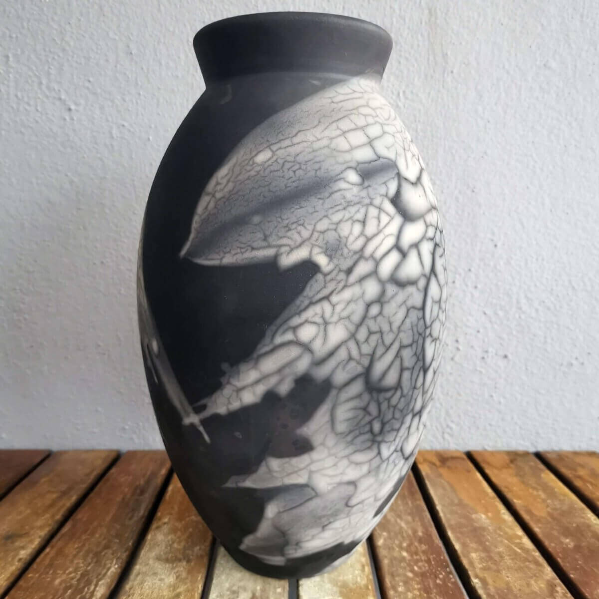 RAAQUU Large Oval Ceramic Vase Smoked Raku S/N0000600 13.5" Raku Pottery Unique Handmade ceramic pottery raku vases, urns, and home decor, sculptures, wall decor, gifts by Adil Ghani