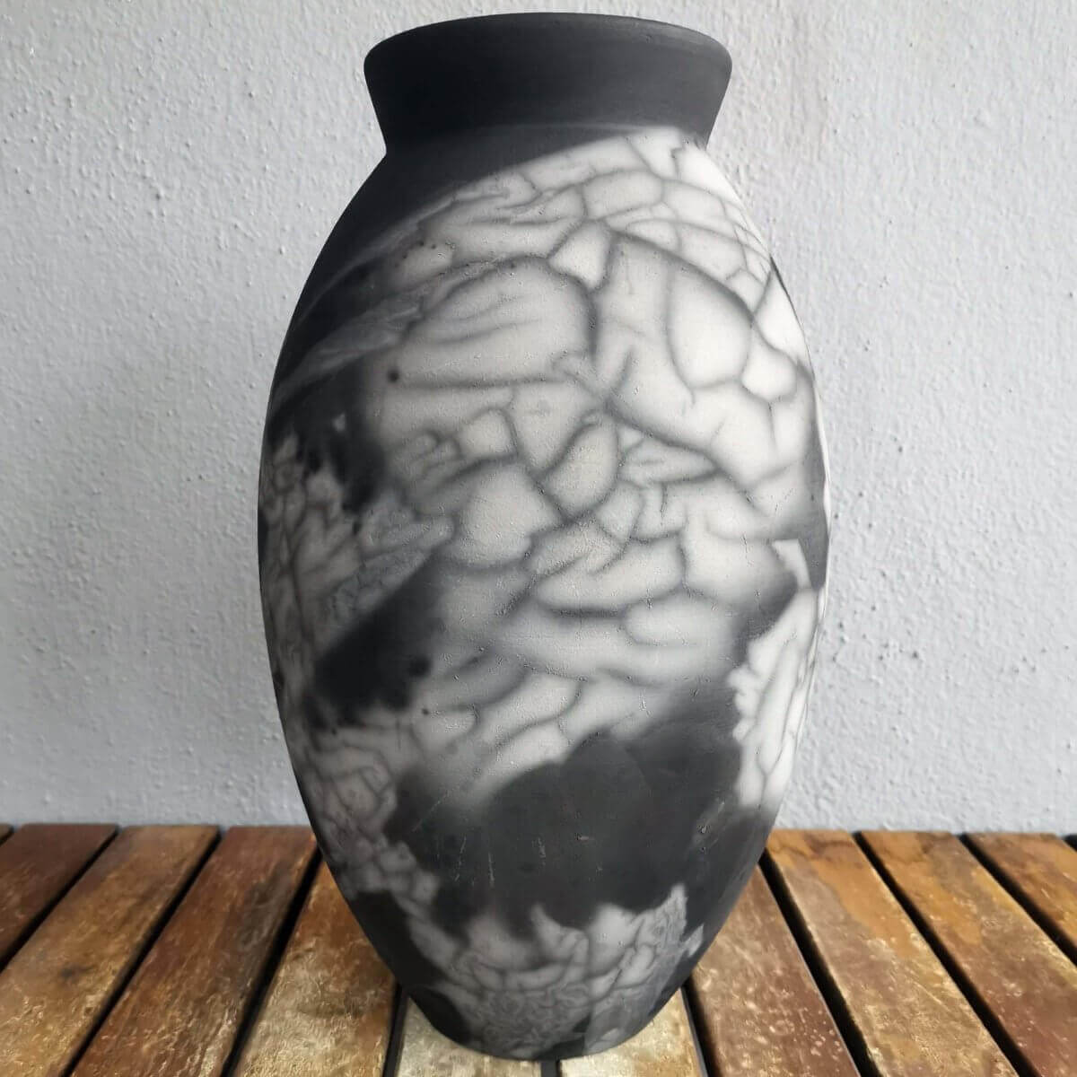 RAAQUU Large Oval Ceramic Vase Smoked Raku S/N0000621 13.5" Raku Pottery Unique Handmade ceramic pottery raku vases, urns, and home decor, sculptures, wall decor, gifts by Adil Ghani