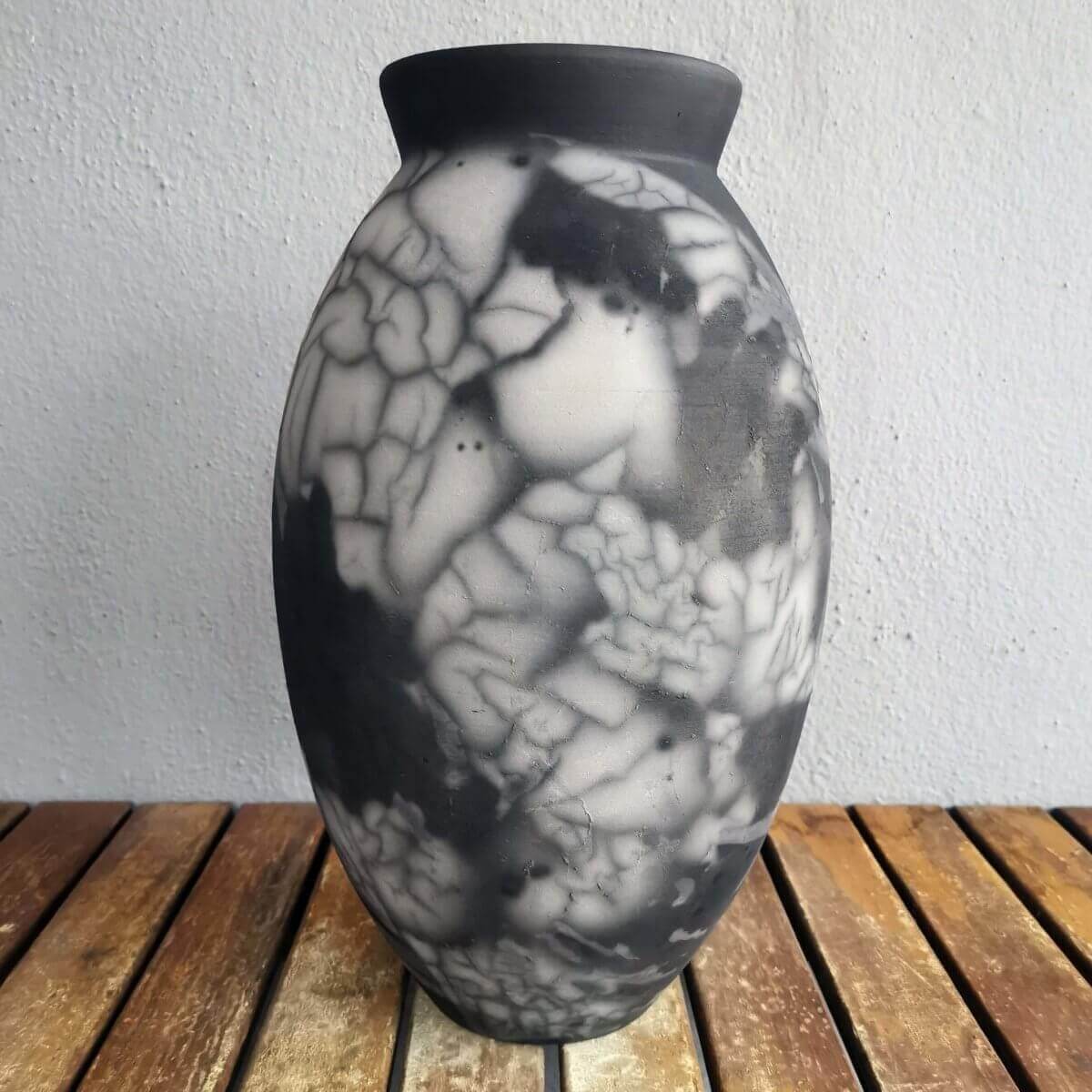 RAAQUU Large Oval Ceramic Vase Smoked Raku S/N0000621 13.5" Raku Pottery Unique Handmade ceramic pottery raku vases, urns, and home decor, sculptures, wall decor, gifts by Adil Ghani