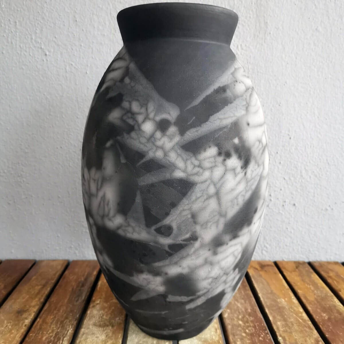 RAAQUU Large Oval Ceramic Vase Smoked Raku S/N0000621 13.5" Raku Pottery Unique Handmade ceramic pottery raku vases, urns, and home decor, sculptures, wall decor, gifts by Adil Ghani