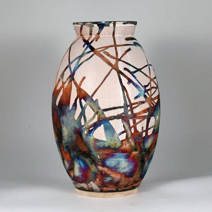 RAAQUU Large Oval XL Ceramic Vase Half Copper Matte S/N0000658 14" Raku Pottery - RAAQUU