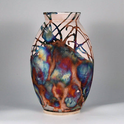 RAAQUU Large Oval XL Ceramic Vase Half Copper Matte S/N0000658 14" Raku Pottery - RAAQUU