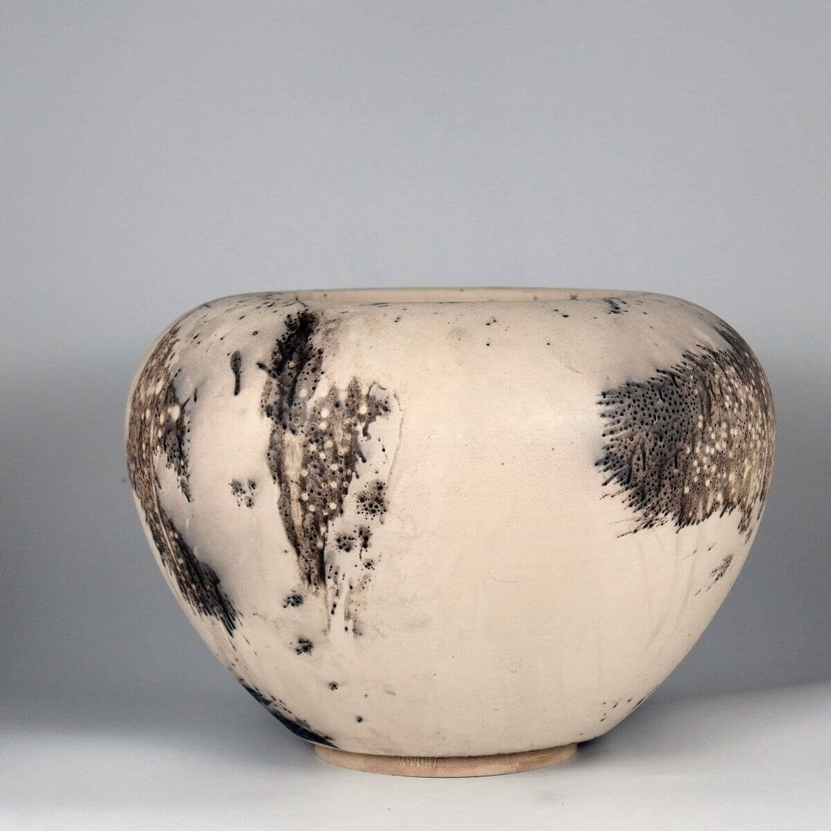 RAAQUU Large Tsubomi Ceramic Vase Obvara S/N0000680 13.5" Wide Raku Pottery - RAAQUU