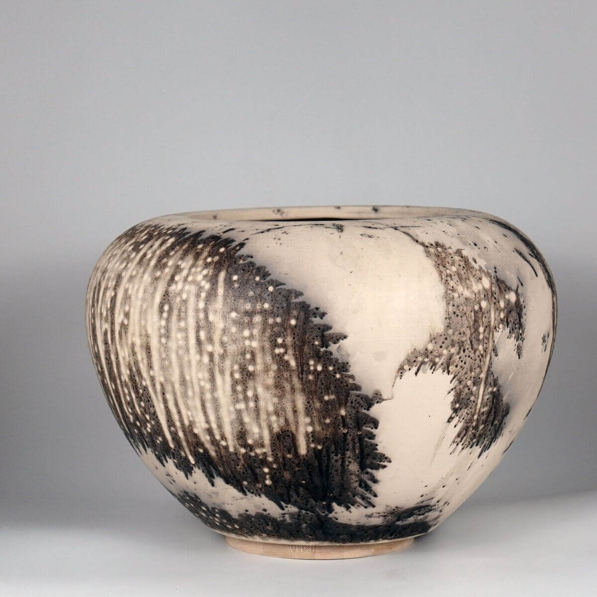 RAAQUU Large Tsubomi Ceramic Vase Obvara S/N0000680 13.5" Wide Raku Pottery - RAAQUU