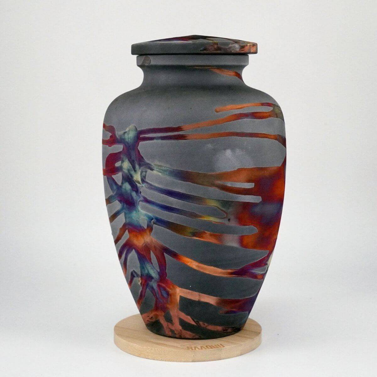 RAAQUU Omoide Ceramic Carbon Copper Urn for Adult Remains/Ashes S/N8000106 - Raku Pottery 170 cubic inches Unique Handmade Cremation Vessel Unique Handmade ceramic pottery raku vases, urns, and home decor, sculptures, wall decor, gifts by Adil Ghani