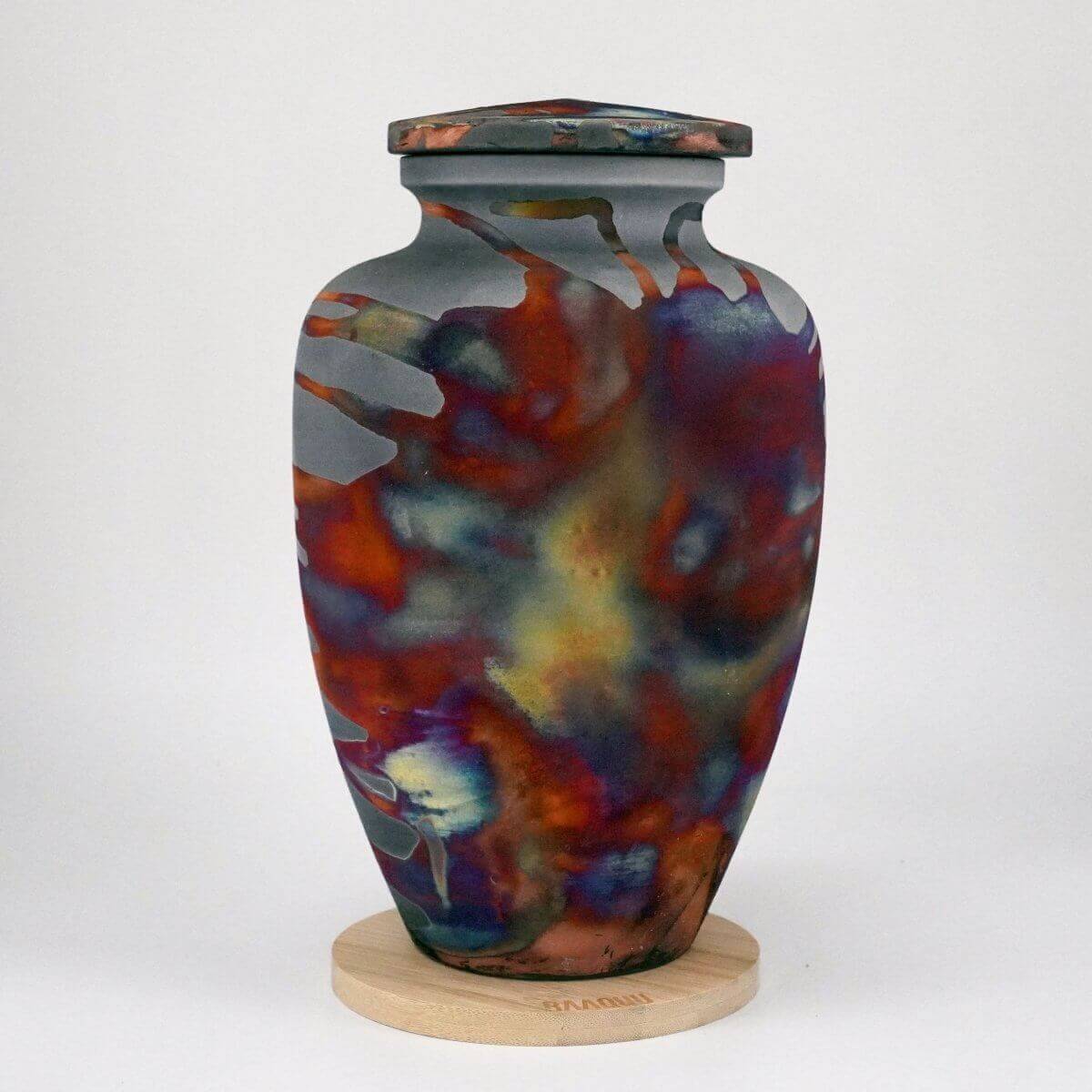 RAAQUU Omoide Ceramic Carbon Copper Urn for Adult Remains/Ashes S/N8000106 - Raku Pottery 170 cubic inches Unique Handmade Cremation Vessel Unique Handmade ceramic pottery raku vases, urns, and home decor, sculptures, wall decor, gifts by Adil Ghani
