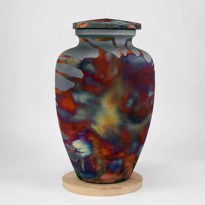 RAAQUU Omoide Ceramic Carbon Copper Urn for Adult Remains/Ashes S/N8000106 - Raku Pottery 170 cubic inches Unique Handmade Cremation Vessel Unique Handmade ceramic pottery raku vases, urns, and home decor, sculptures, wall decor, gifts by Adil Ghani