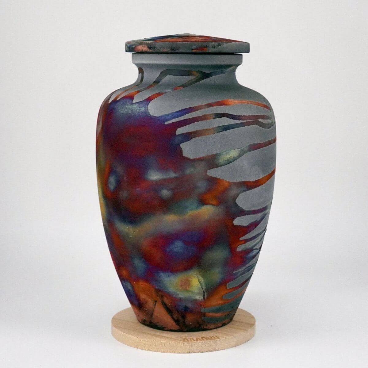 RAAQUU Omoide Ceramic Carbon Copper Urn for Adult Remains/Ashes S/N8000106 - Raku Pottery 170 cubic inches Unique Handmade Cremation Vessel Unique Handmade ceramic pottery raku vases, urns, and home decor, sculptures, wall decor, gifts by Adil Ghani
