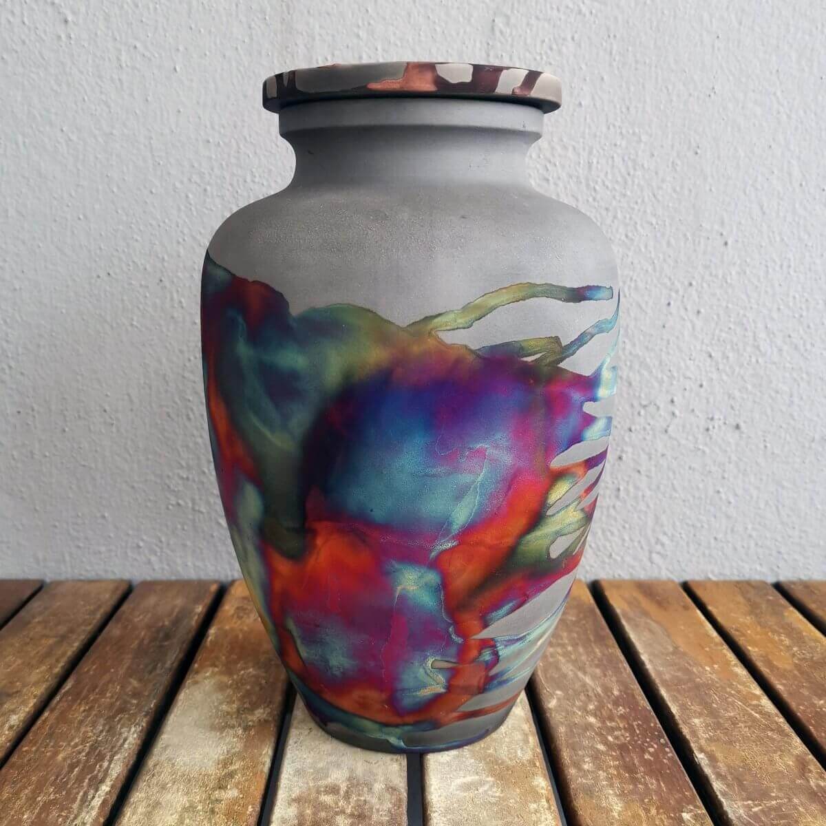 RAAQUU Omoide Ceramic Carbon Copper Urn for Adult Remains/Ashes S/N8000020 - Raku Pottery 170 cubic inches Unique Handmade Cremation Vessel Unique Handmade ceramic pottery raku vases, urns, and home decor, sculptures, wall decor, gifts by Adil Ghani