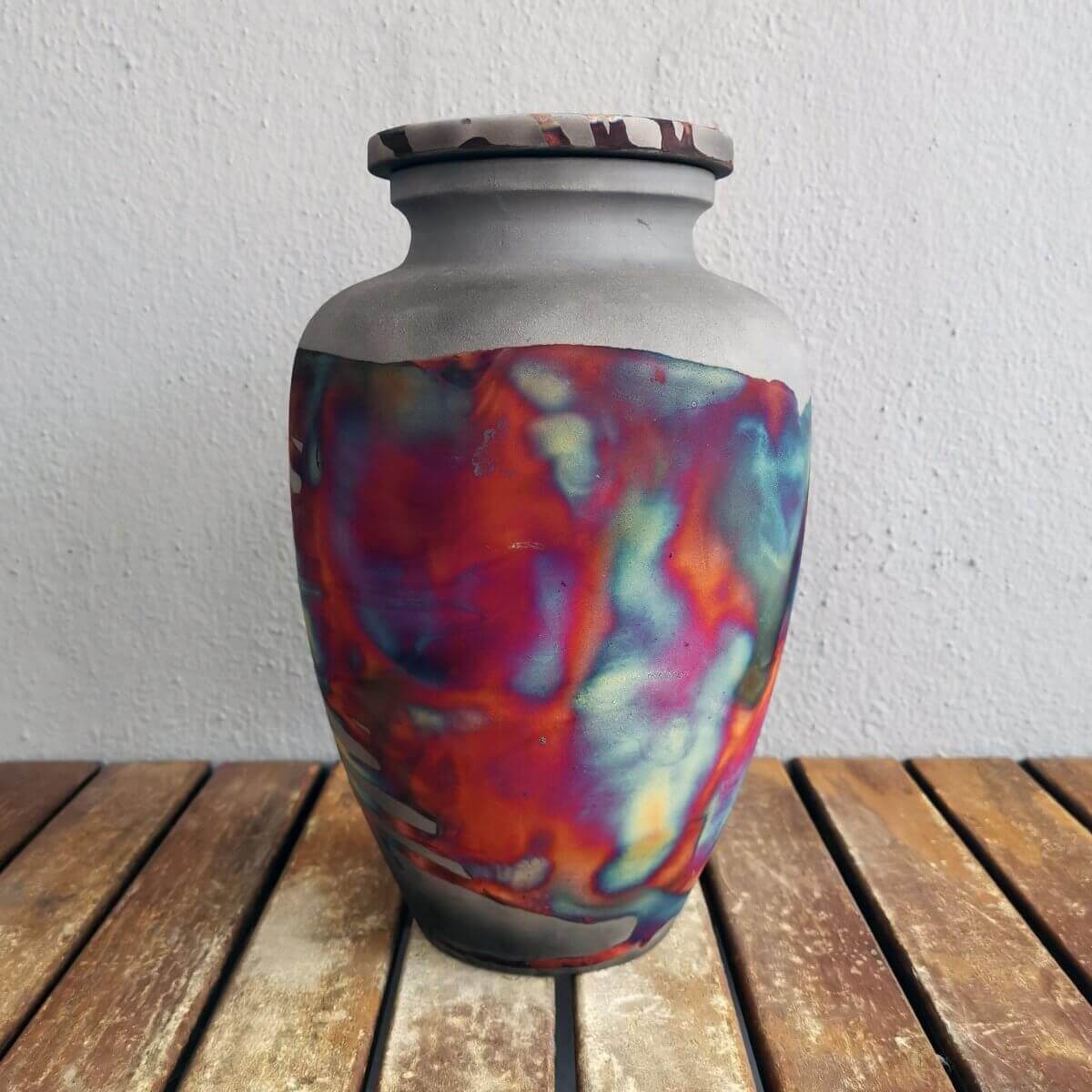 RAAQUU Omoide Ceramic Carbon Copper Urn for Adult Remains/Ashes S/N8000020 - Raku Pottery 170 cubic inches Unique Handmade Cremation Vessel Unique Handmade ceramic pottery raku vases, urns, and home decor, sculptures, wall decor, gifts by Adil Ghani